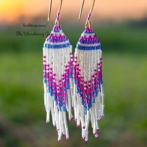 Boho Chic Beaded Fringe Cascade Shoulder Duster Dangle Earrings 4"